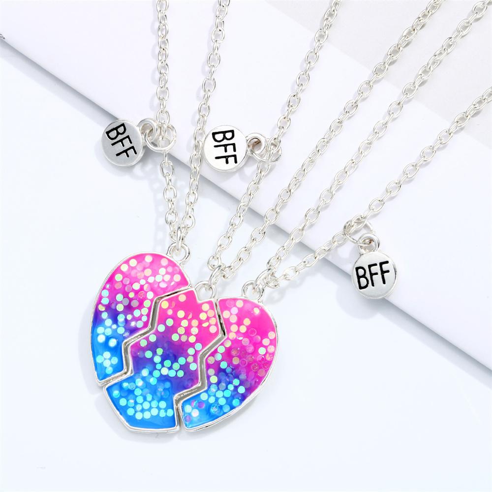 3 Pcs/set Best Friends Pendant Necklace For Woman Magnetic Adjustable Rainbow Daisy Lover Broken Heart Chain BFF Jewelry Gifts