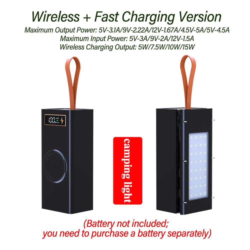 24 Cells 18650 DIY Power Bank Case Kit Detachable No Soldering Wireless Charging Camping Light Mobile Power Shell No Battery