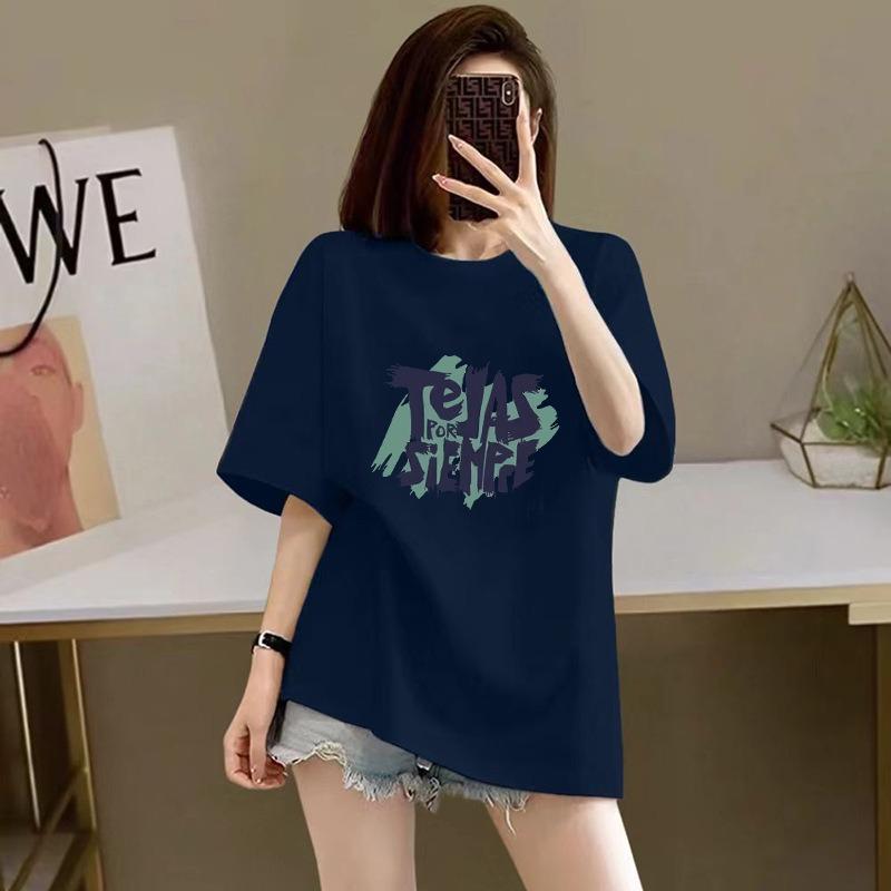 % pure cotton short-sleeved T-shirt for women, the new summer loose printing half-sleeved high-end thin explosive top