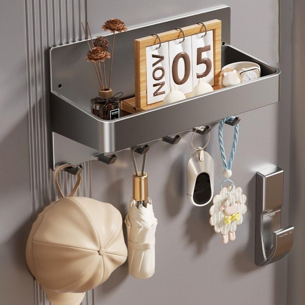 Carbon Steel Magnetic Storage Rack Wall Mounted Large Capacity Refrigerator Side Storage Rack with Hooks Punch Free Spice Rack