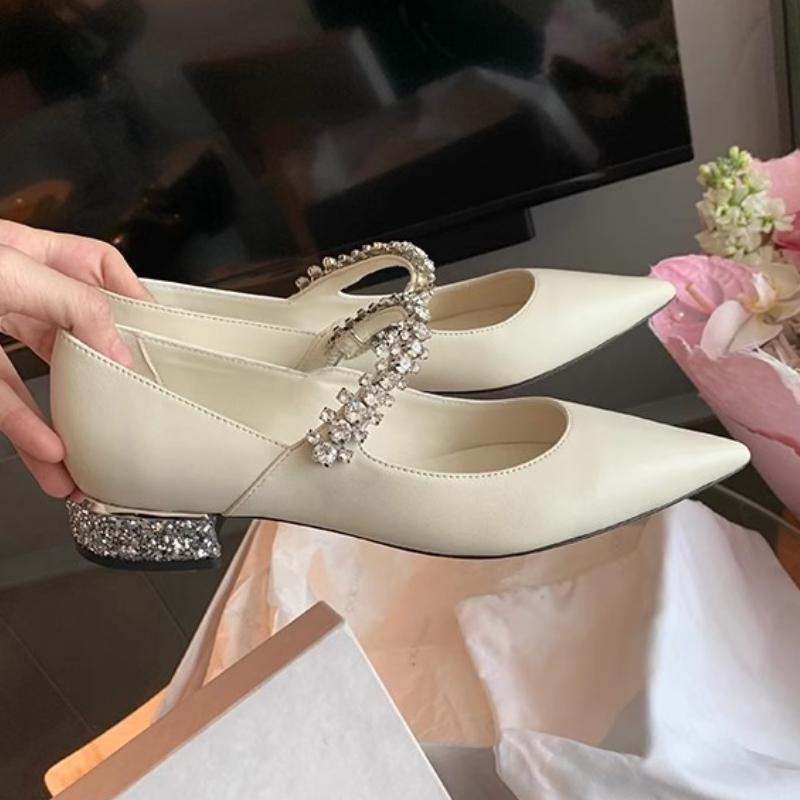 2025 New Small Pointed Flash Diamond Versatile Leopard Print Shallow Mouth Small Thick Single Order Shoes for Women in Spring