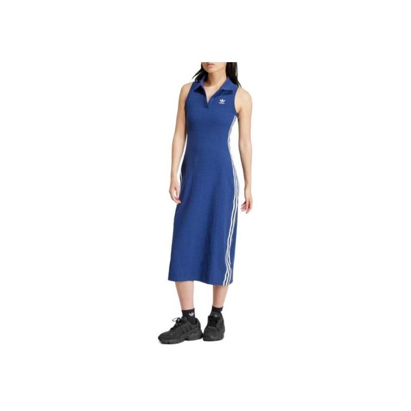adidas Women's Ribbed Sleeveless Bodycon Dress Dark Blue Women IR6126