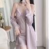Ice and snow silk women's summer nightgown suspender spring and autumn nightgown simulation silk pajamas two-piece set live broadcast