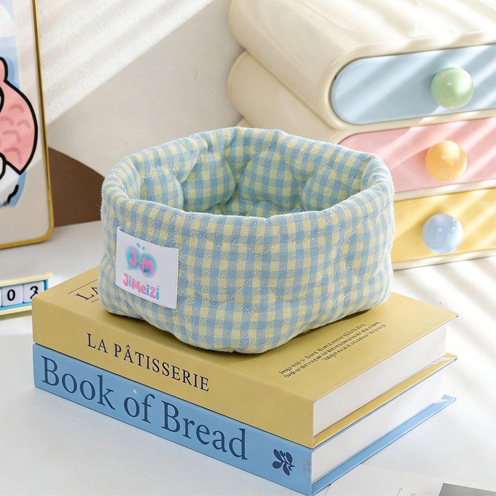 Gingham Fabric Storage Basket Soft Quilted Makeup Storage Basket  Home Decor