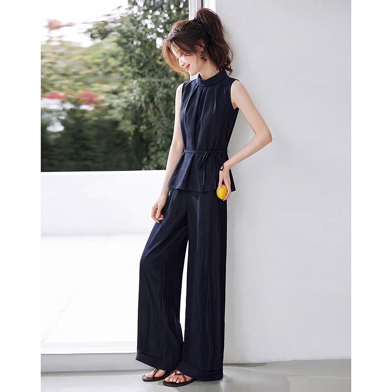 Women's Simple Elegant Tie-Waist Sleeveless Top & Casual Pants Set