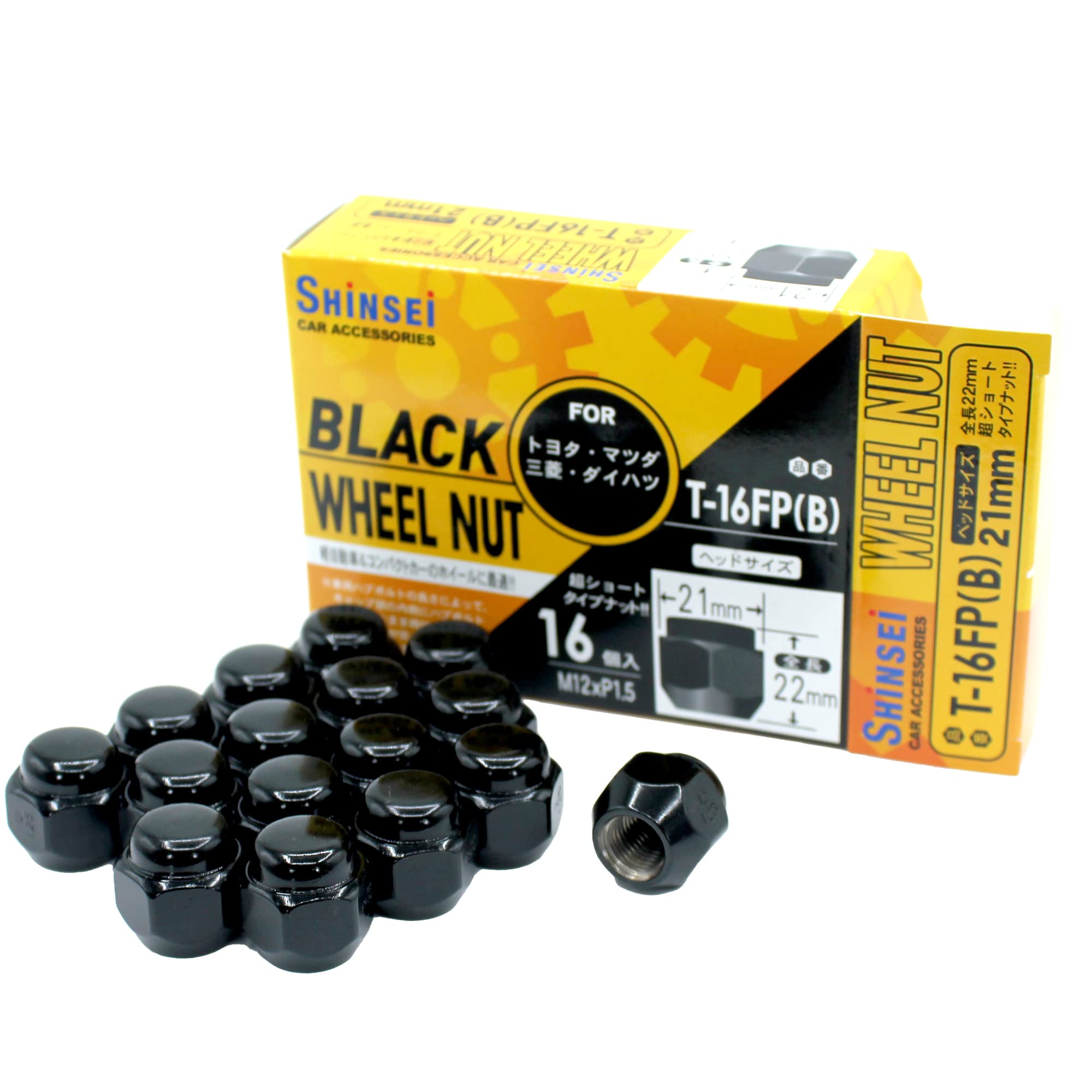 

Shinsei Колесо M12 Комплект гаек, Черный, P1.5, 21мм, 16, Toyota, T-16FPB чёрный