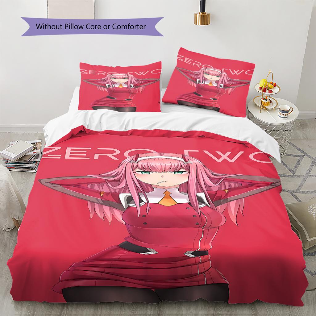 DARLING in the FRANXX Zero Two Pattern Bedding,Quilt Set Quilt Cover Pillowcase Home Birthday Gift (1 * duvet cover + 2 * pillowcase, without core)