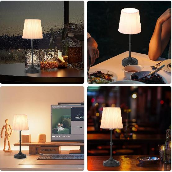 Fabric Shade Cordless LED Desk Lamp with Dimmer, Built-in Rechargeable Battery, 3-Level Brightness, Bedside Night Lamp,Patio Table Lamp, Ambient