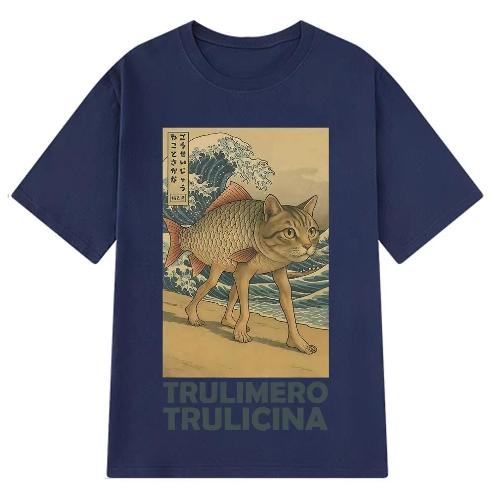 Trulimero Trulicina Brainrot T-Shirt Funny Japanese Ukiyo-E Art Meme Tee Aesthetic Italian Brainrot Cotton Man Woman T Shirts