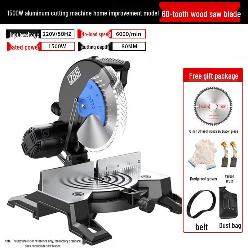 10-Inch High Precision Aluminum Alloy Miter Saw for Multifunctional Wood & Metal Cutting, 45 Degree Configuration.