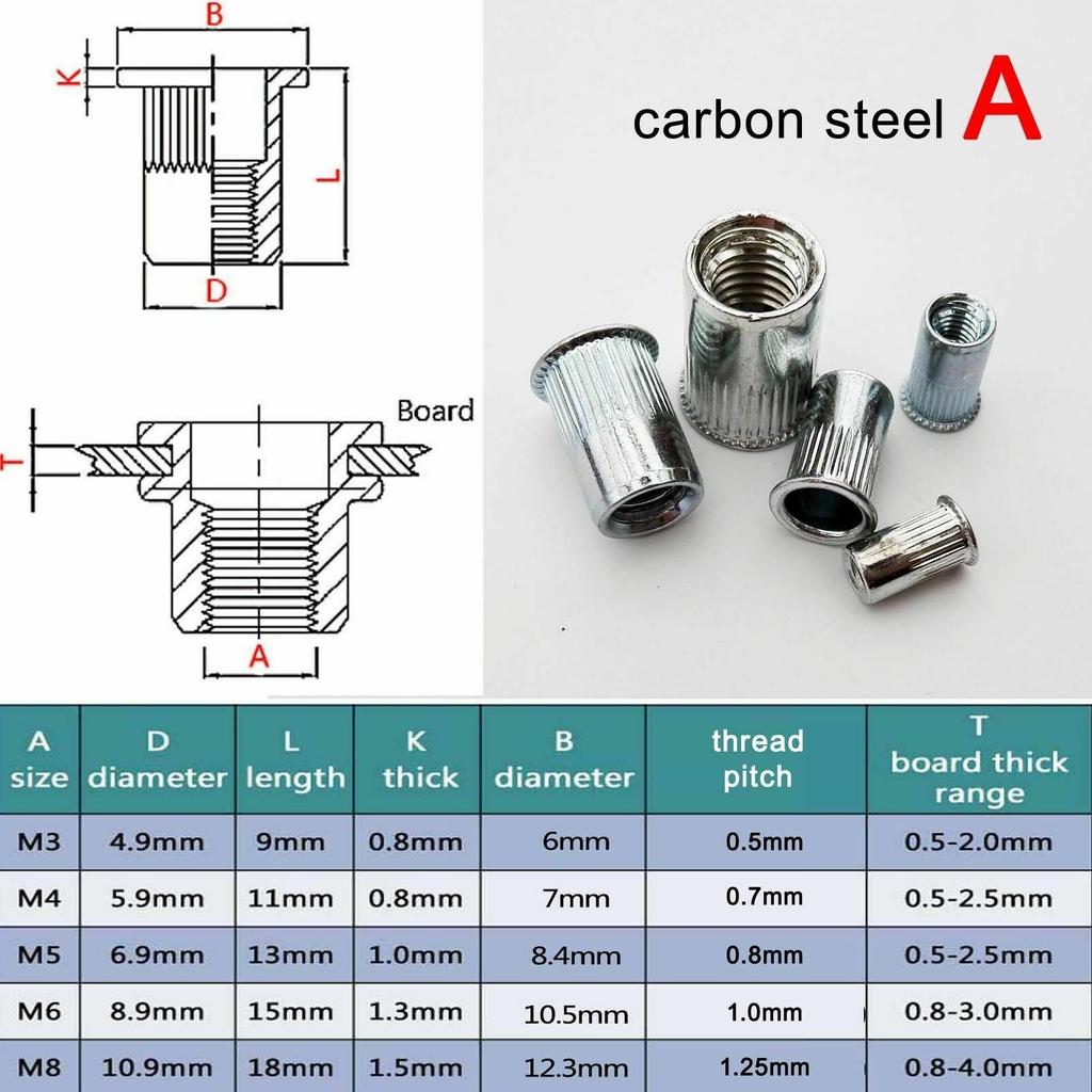 10/20pcs M3 M4 M5 M6 M8 M10 M12 304 Stainless Steel Carbon Steel Aluminum Flat Countersunk Head Rivet Nut Insert Nut
