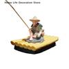1Pcs Bamboo Raft Fisherman Figurine Elderly Fisherman PVC Statue For Yard Floating Aquarium Fish Tank Outdoor Garden Decoration