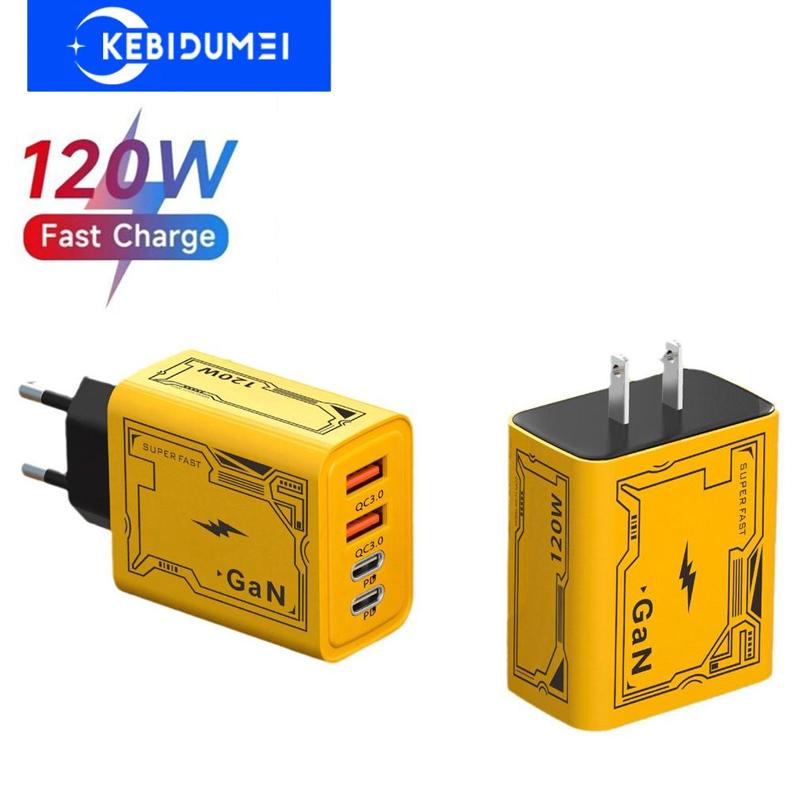 4 Ports 120W Phone Charger Adapter 2 USB + 2 Type C Fast Charging Charger Wall Adapter for iPhone Huawei Samsung