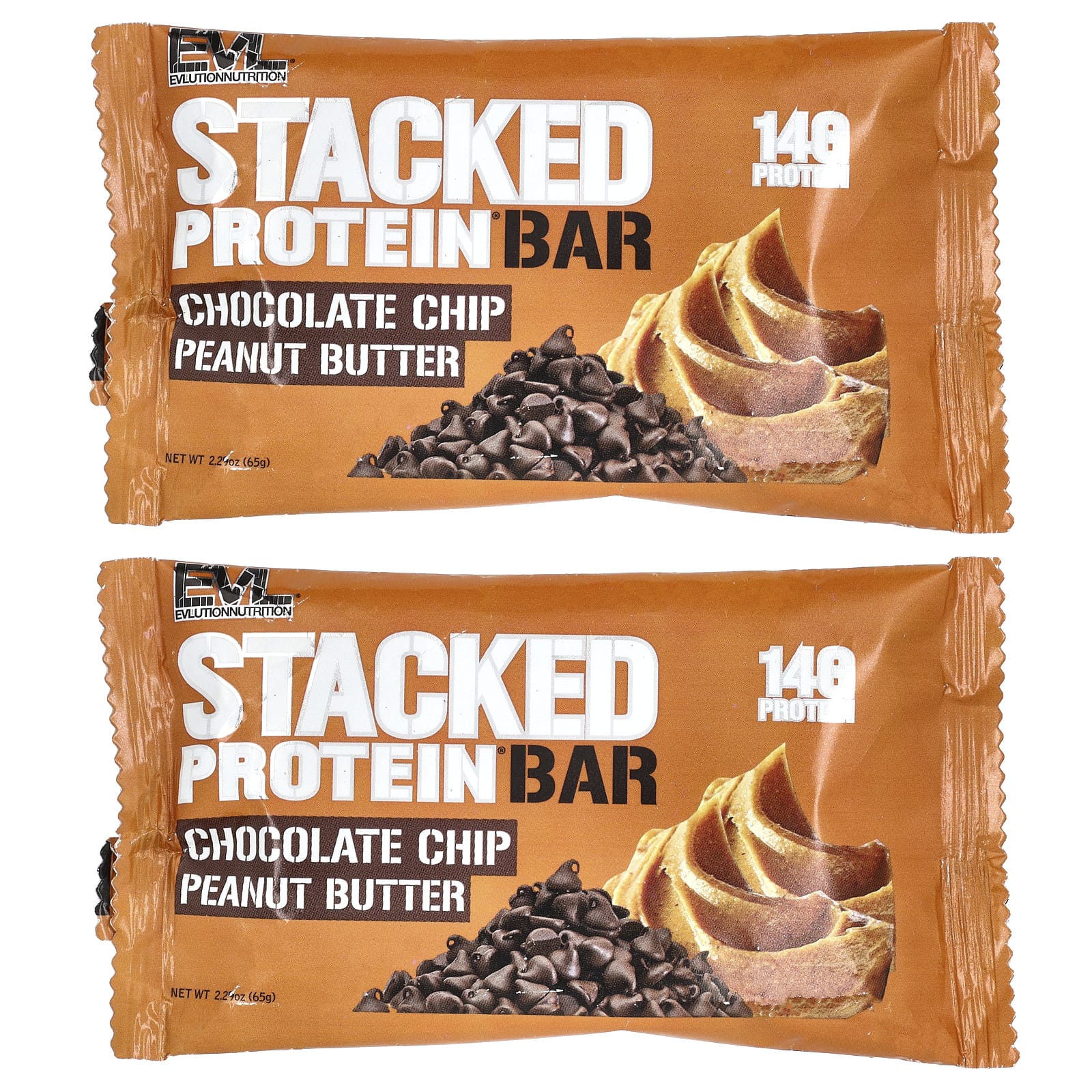 

EVLution Nutrition, Stacked Protein Bar, Chocolate Chip Peanut Butter, 2 Bars, 2.29 oz (65 g) Each