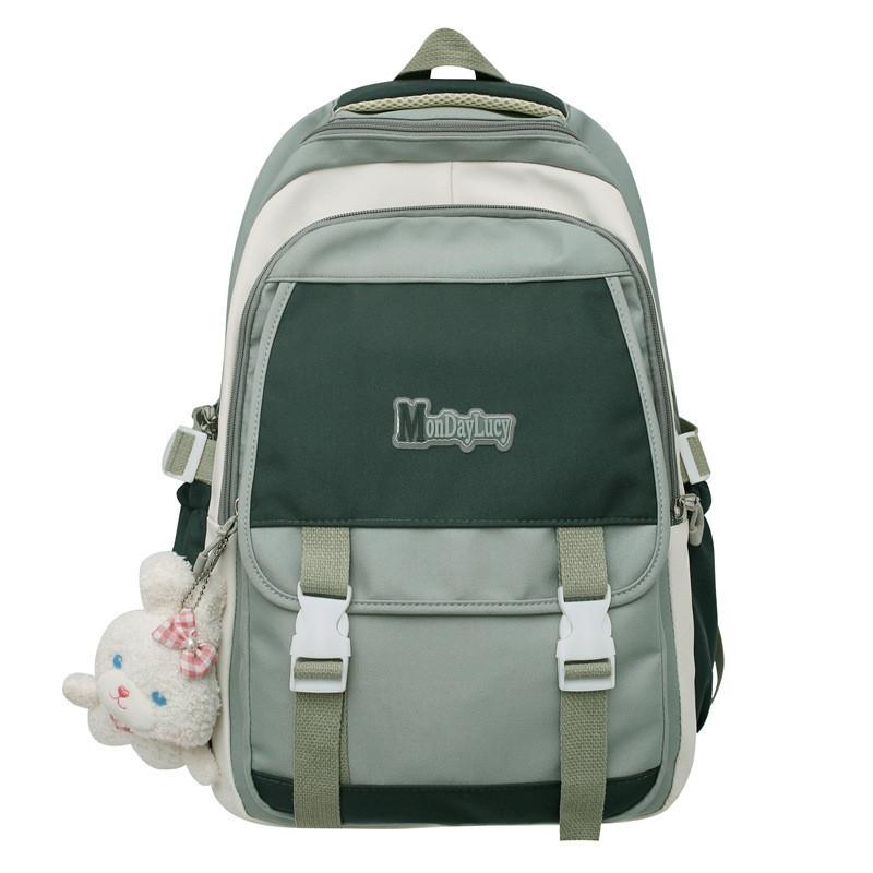 Simple Solid Color Letter Decoration Student Leisure Backpack зелёный