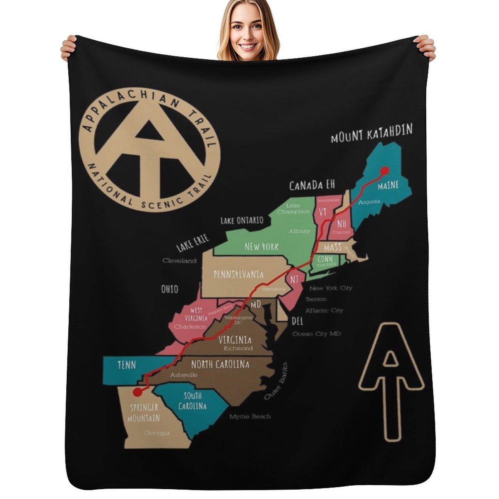 Appalachian Trail Hiking Map Throw Blanket Plush Fuzzy Cozy Blanket for Couch Sofa Size: 75*100cm, Weight: 230 GSM