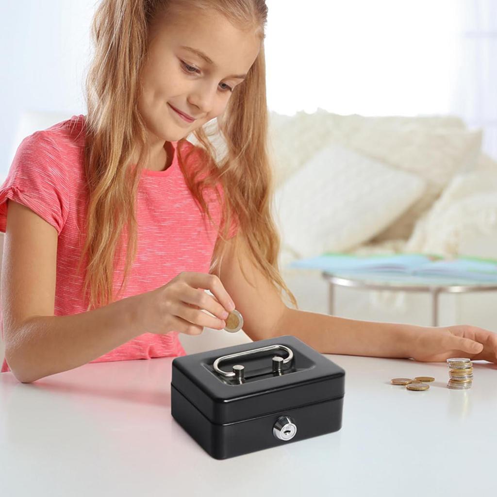 Mini Money Safe Box Key Money Holder Metal Storage Case Small Security Lock Box with Key Kids Portable Lockable Coin Boxes