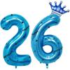 40 Inch Blue Foil Balloon Number 26,Crown 26th Birthday Party Decorative Balloons,Number Large Numbers Balloon 26,Girls Boys 26th Birthday Decoration
