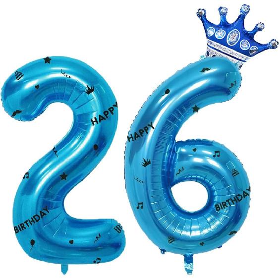 40 Inch Blue Foil Balloon Number 26,Crown 26th Birthday Party Decorative Balloons,Number Large Numbers Balloon 26,Girls Boys 26th Birthday Decoration