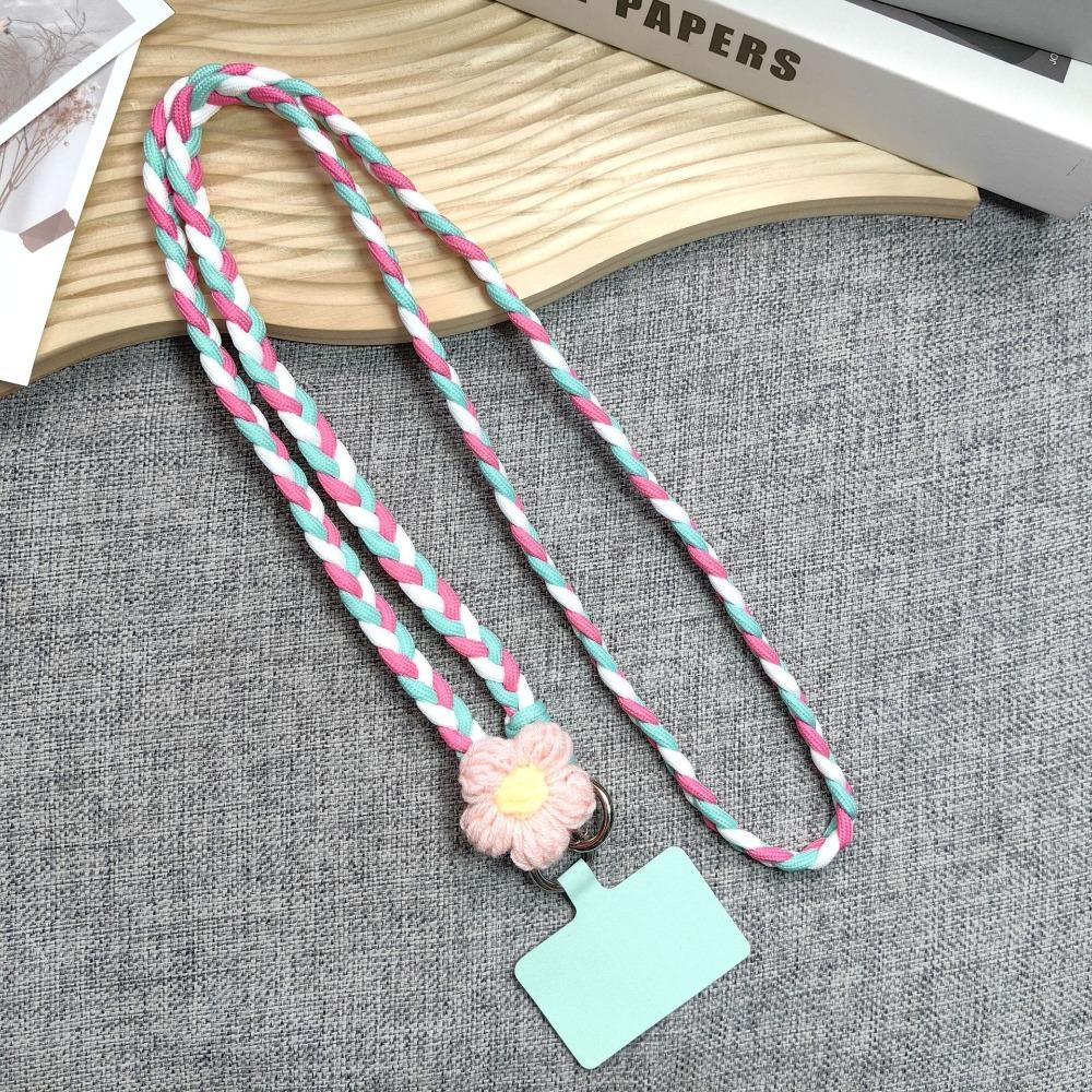 120cm Phone Holder Strap Flower Braided Hanging Rope Ins Mobile Phone Lanyard  Women