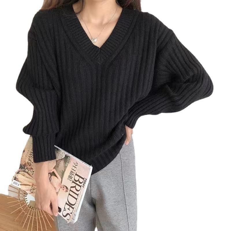 Retro Pullover für Damen Frühherbst Neues Design Nische V-Ausschnitt Strickpullover
