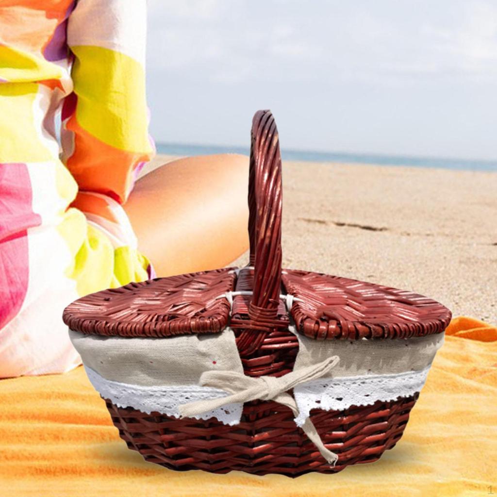 Picnic Basket Storage Serving Beach Rural with Washable Liner Portable Camping Outdoor