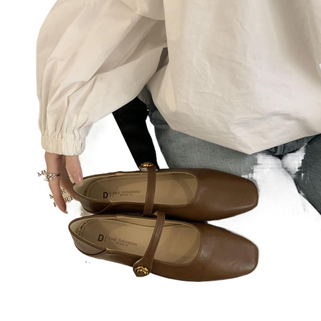Soft-soled flat-soled gentle single shoes Fairy Mary Jane 2025 spring one-pedal skirt with one word with beanie ladyshoes tide