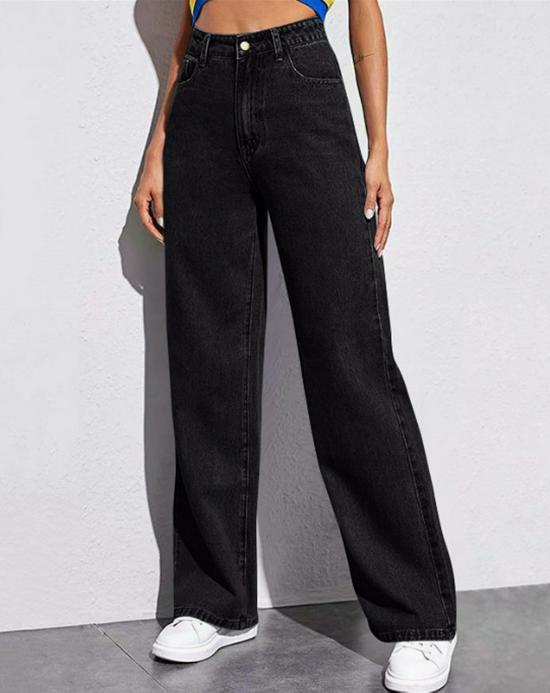 

Женские джинсы с высокой посадкой, широкими штанинами, слегка прямые - 2025 Европейский/Американский стиль, подходят для осени и зимы. L