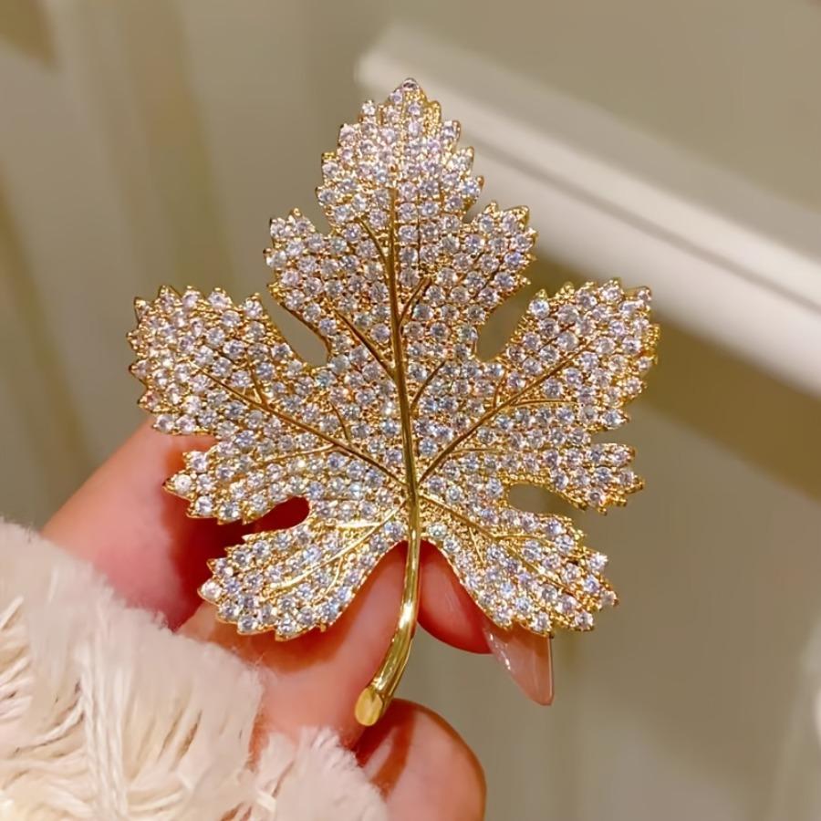 Luxury Maple Leaf Brooch/KC Golden Plated Zinc Alloy/Mosaic/Ideal for Party and Daily Occasions