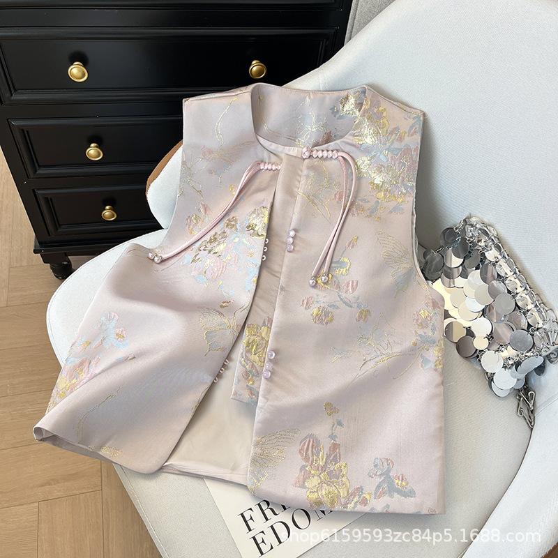 Type pink button vest jacquard new top 2025 retro vest vest top