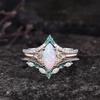 3Pcs/Set Fashion Rose Gold Color Rhinestone Opal Rings For Women Green Crystal Rings Set Wedding Engagement Jewelry Gifts