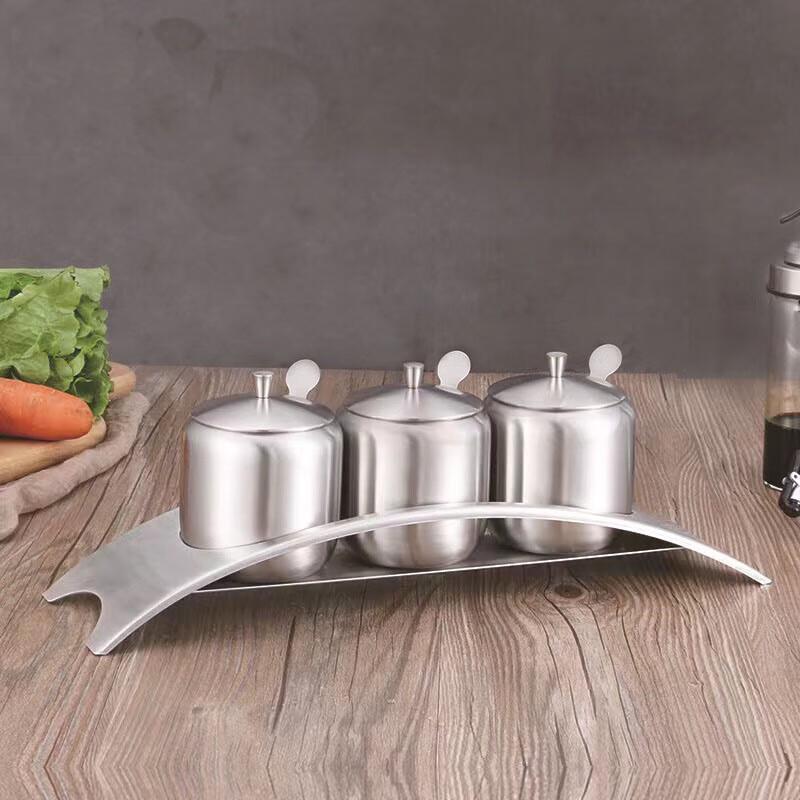 304 Stainless Steel Round Seasoning Jar with Spoon Lid