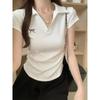 Front Shoulder Sweet Casual Versatile Short-sleeved T-shirt Women's Summer Fashion College Style POLO Collar Student Top Tide