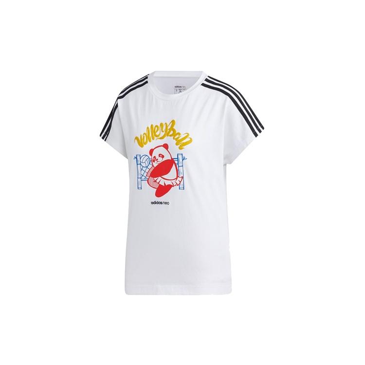 (WMNS) adidas neo Panda Tee Printing Loose Short Sleeve White Women s GK1561 L