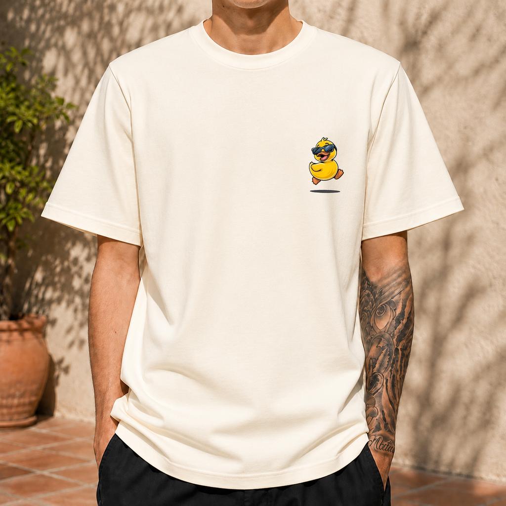 2026 New Cotton Tshirt With Cute Little Yellow Duck Sunglasses Print On The Left Chest Versatile Casual Short Sleeve Top
