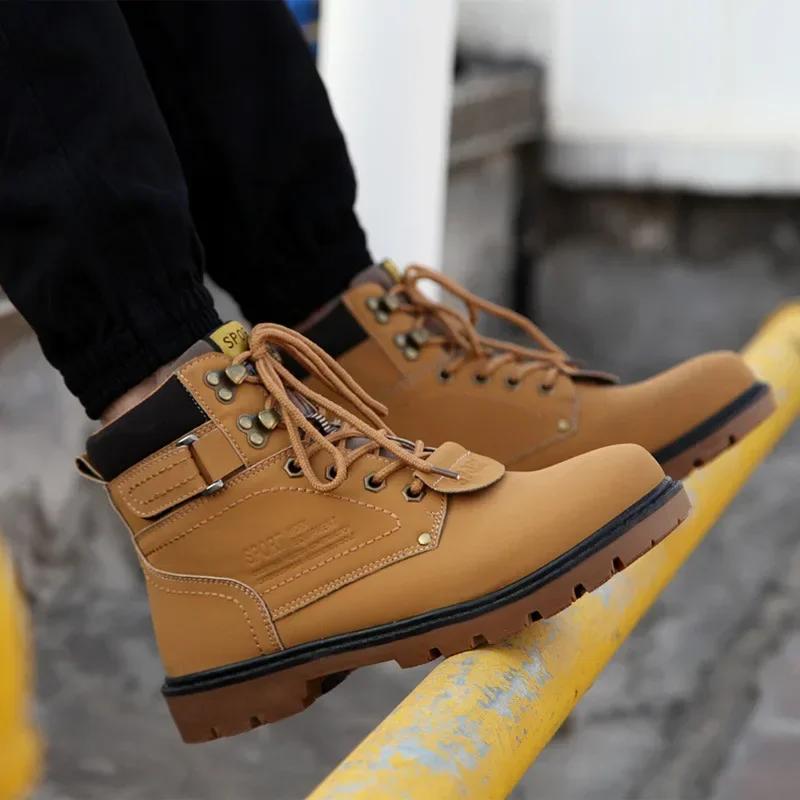 Men's Boots Autumn Winter Warm Snow Boots Men Casual Shoes High Quality Plush Outdoor Work Sneakers Leather Ankle Boots for Male