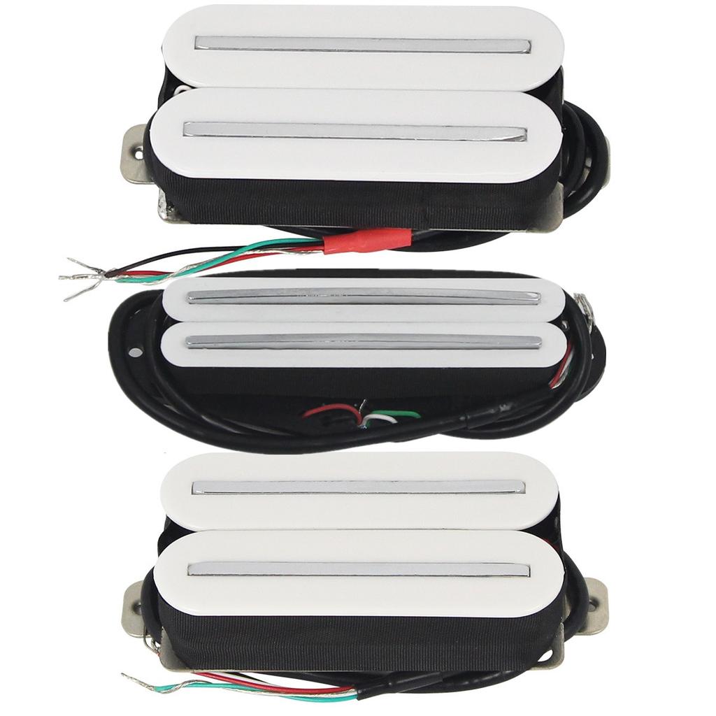FLEOR 3PCS Ceramic Electric Guitar Dual Rails Humbucker Pickups Set for HSH Guitar Parts, Black/White