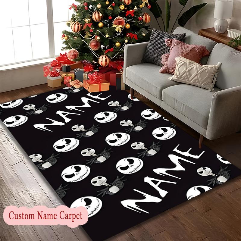 1pc Jack Skellington Moonlit Rug, Digital Printed Home Chair Sofa Mat, Personalized Customize Name Office Area Carpet