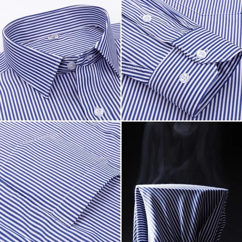 Men's Formal Shirt Long Sleeve Office Solid Color Striped Pocket Fashion Business Professional Wear Social White Shirt