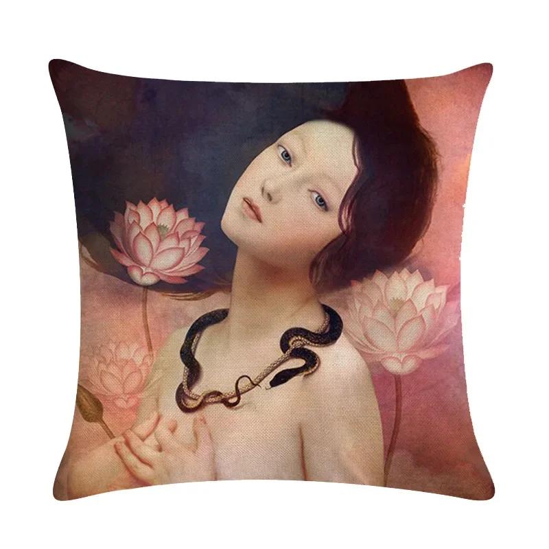 Abstract Fairy Girl Decorative Cushion Cover Linen Pillowcase For Sofa Couch Bedroom Home Living Room Decor 45X45Cm