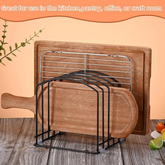 Trays Storage Rack Metal Tray Organizer for Kitchen Counter Cutting Board Rack Modern Versatile Pallet Shelf for Home & Commercial Use