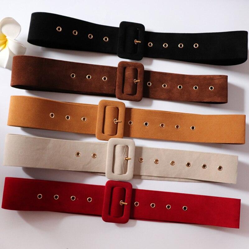 New Women's Wide Waist Cover Soft Deer Skin Velvet Square Buckle Belt Fashion Flocking Fabric Wide Belt Paired with Coat Skirt