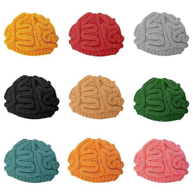 Brain Elastic Hat Fashion Funny Halloween Party Hand Knitted Personality Brain Hat Kids Adults Crochet