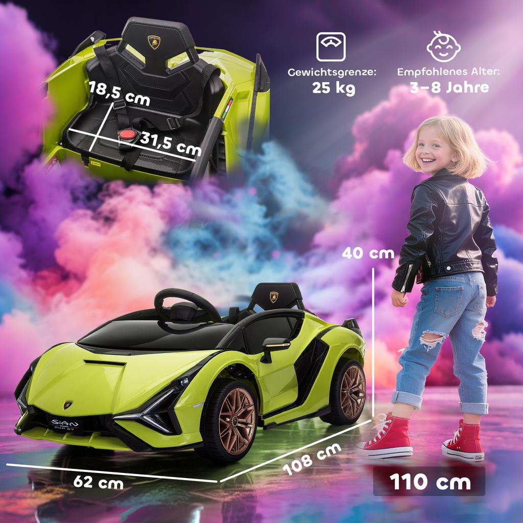 Auto Elettrica per Bambini, Lamborghini, 3-5 km/h, Telecomando, per 3-5 Anni, Verde