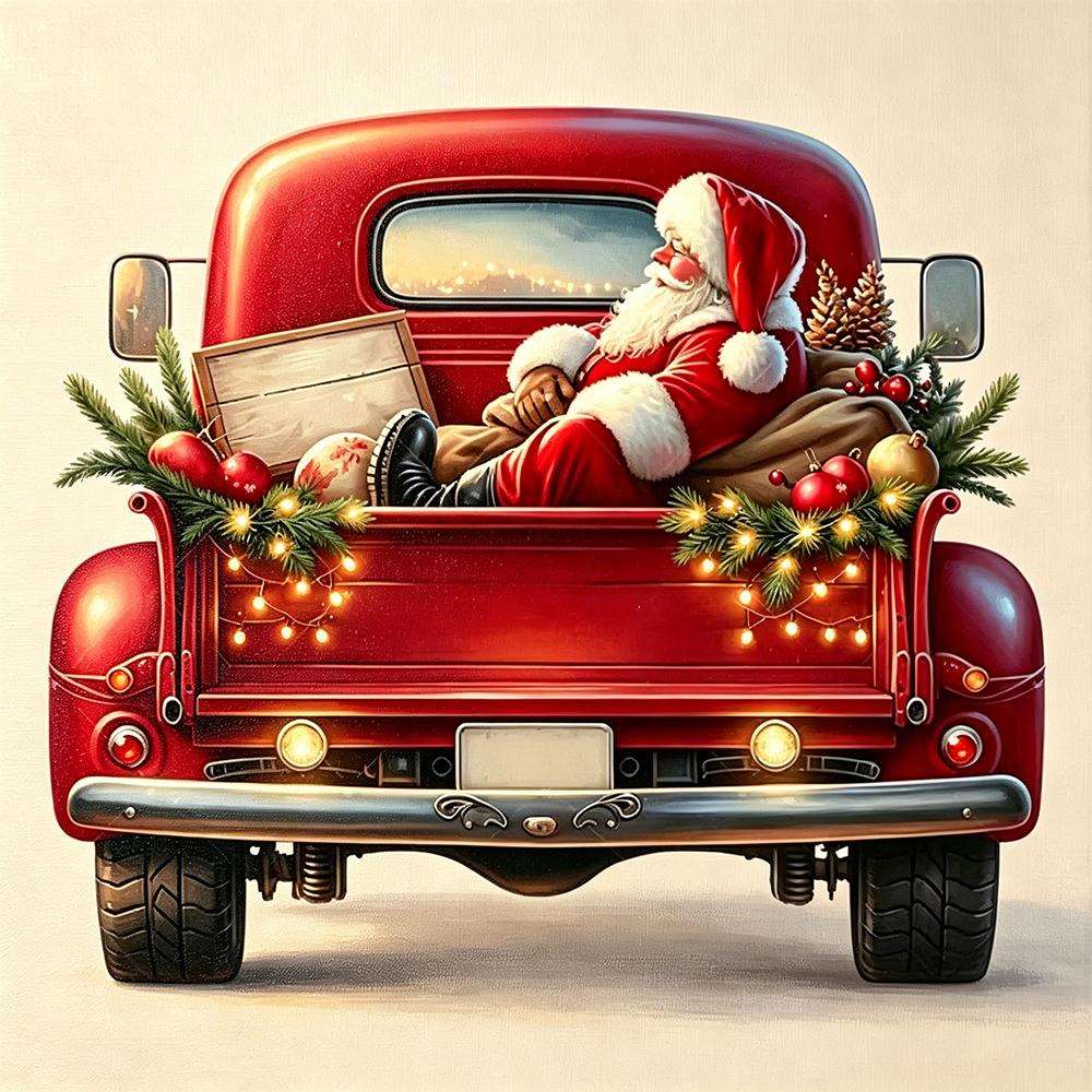 5D Diamond Painting Santa Claus in Red Truck diamond art DIY craft kit for home wall decor Christmas holiday art project