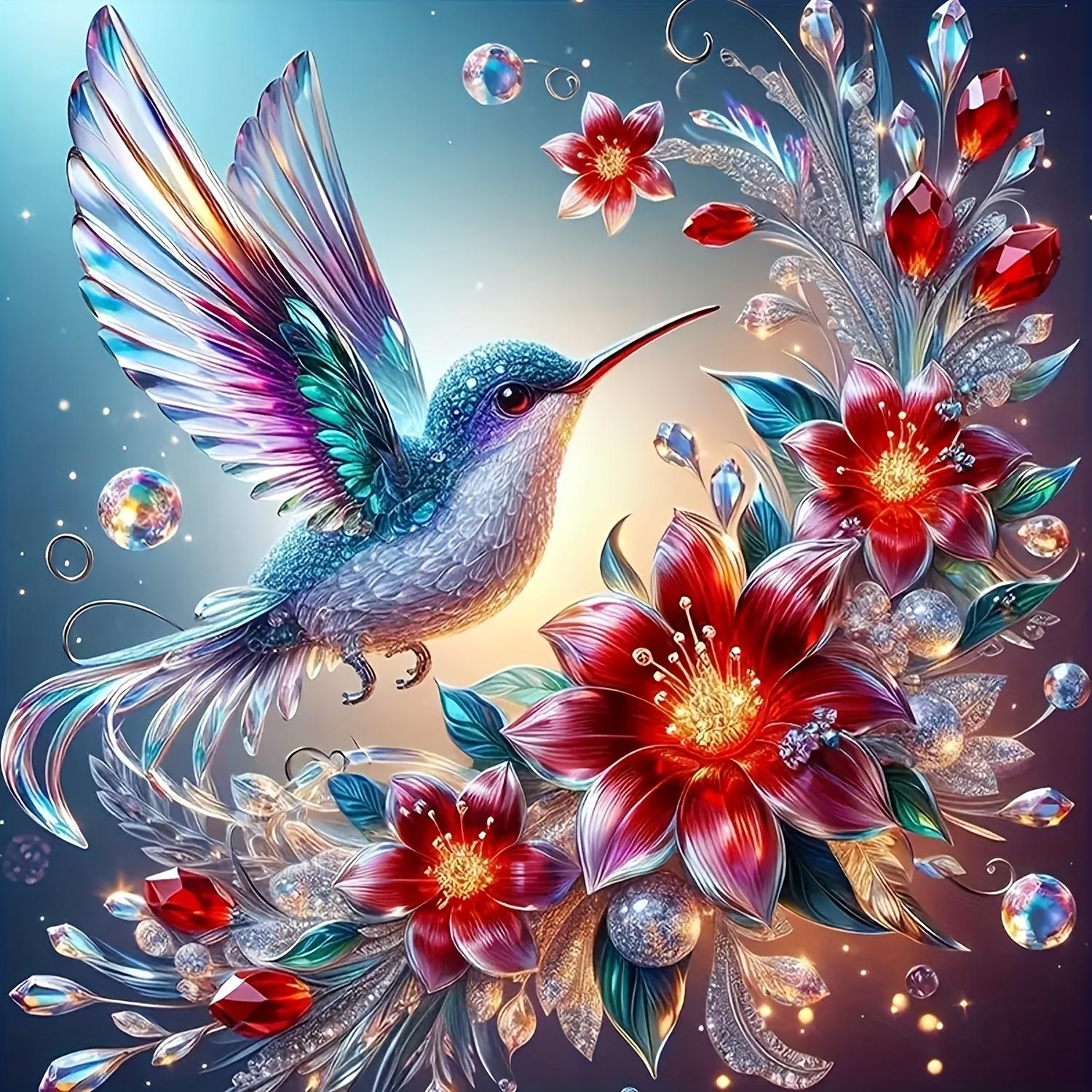

Round Diamond Painting Kit- Hummingbird and Flower Mosaic Art, Full Drill Canvas Theme DIY Handmade Gift