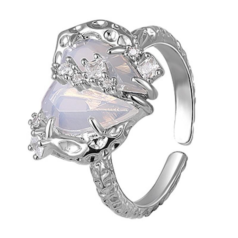 Heart-Love Open Ring for Women Teen Girl Crystal Heart Finger Ring Dainty Adjustable Statement Rings Minimalist Jewelry 1