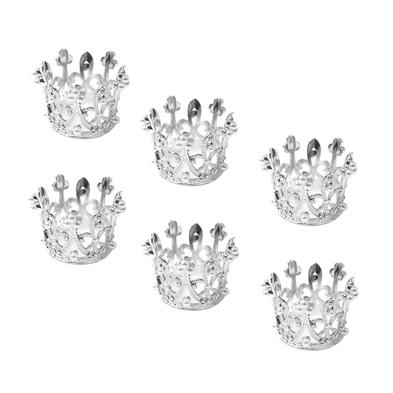 6pcs Gold/Silver Crown Napkin Rings 5.8cm/2.3" Embellished Pearl Rhinestones Decor Table Cloth Holder Buckle Wedding Party Feast