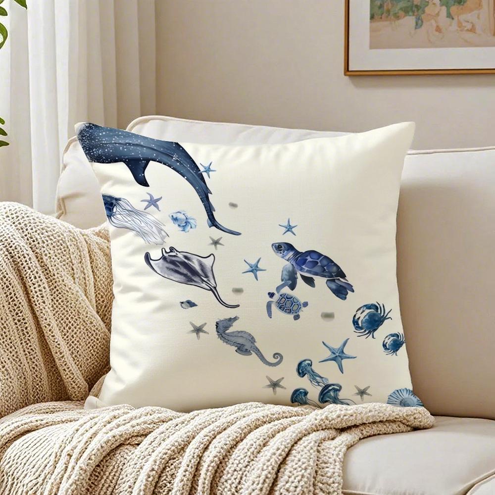 Nautical Calm Art Marine Theme Rudder Anchor Animals Cushion Cover Pillowcase Antidustmite Living Room Sofa Decor Cushion Room