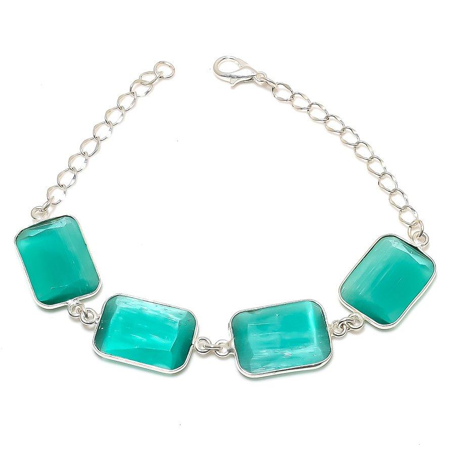 

Green Monalisa Gemstone Handmade 925 Sterling Silver Bracelet 7-8 GK-6609